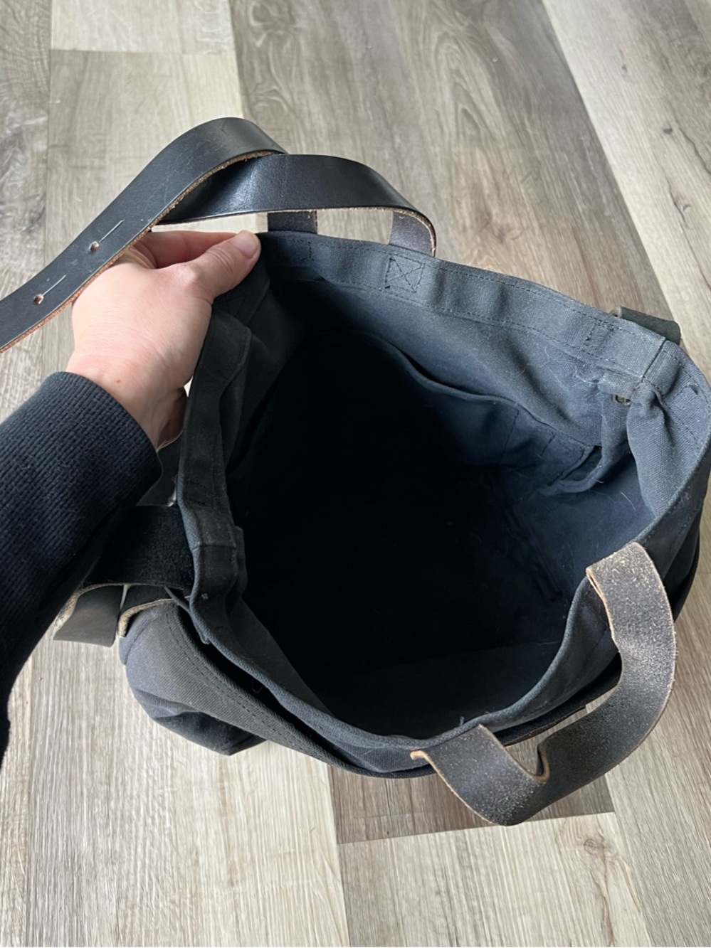 Peg and Awl Waxed Canvas Tote Bag All Black - Picture 9 of 10